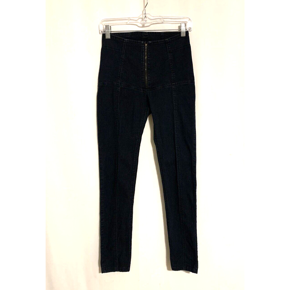PRAIRIE UNDERGROUND Skinny Pants XS High Waisted Front Zip GIRDIE Black